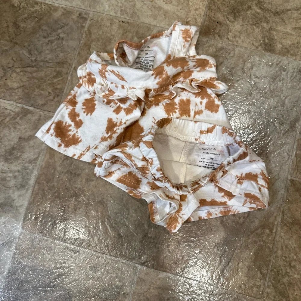 Grayson Mini Baby Girl Ruffle Tie Dye Boho Tank & Shorts Matching Set Newborn